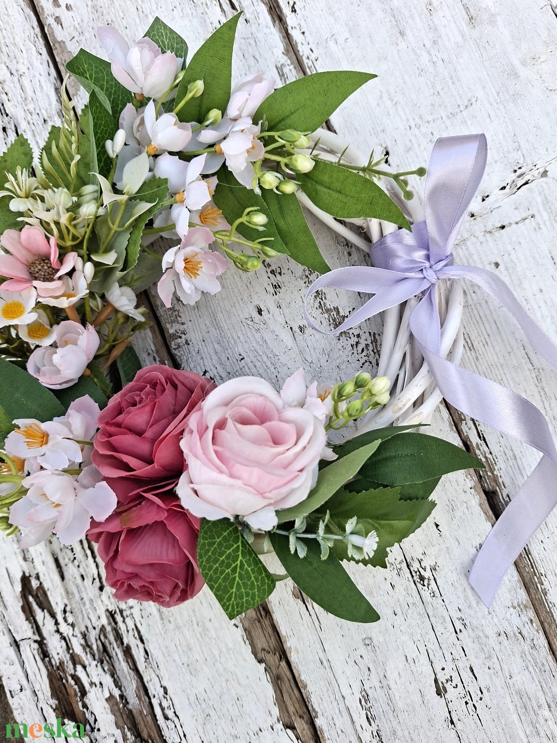 Romantikus virágos tavaszi, nyári koszorú, dekoráció- Azonnal vihető! - ünnepi díszek, dekorációk - húsvéti díszek és dekorációk - húsvéti ajtódísz, kopogtató - Meska.hu