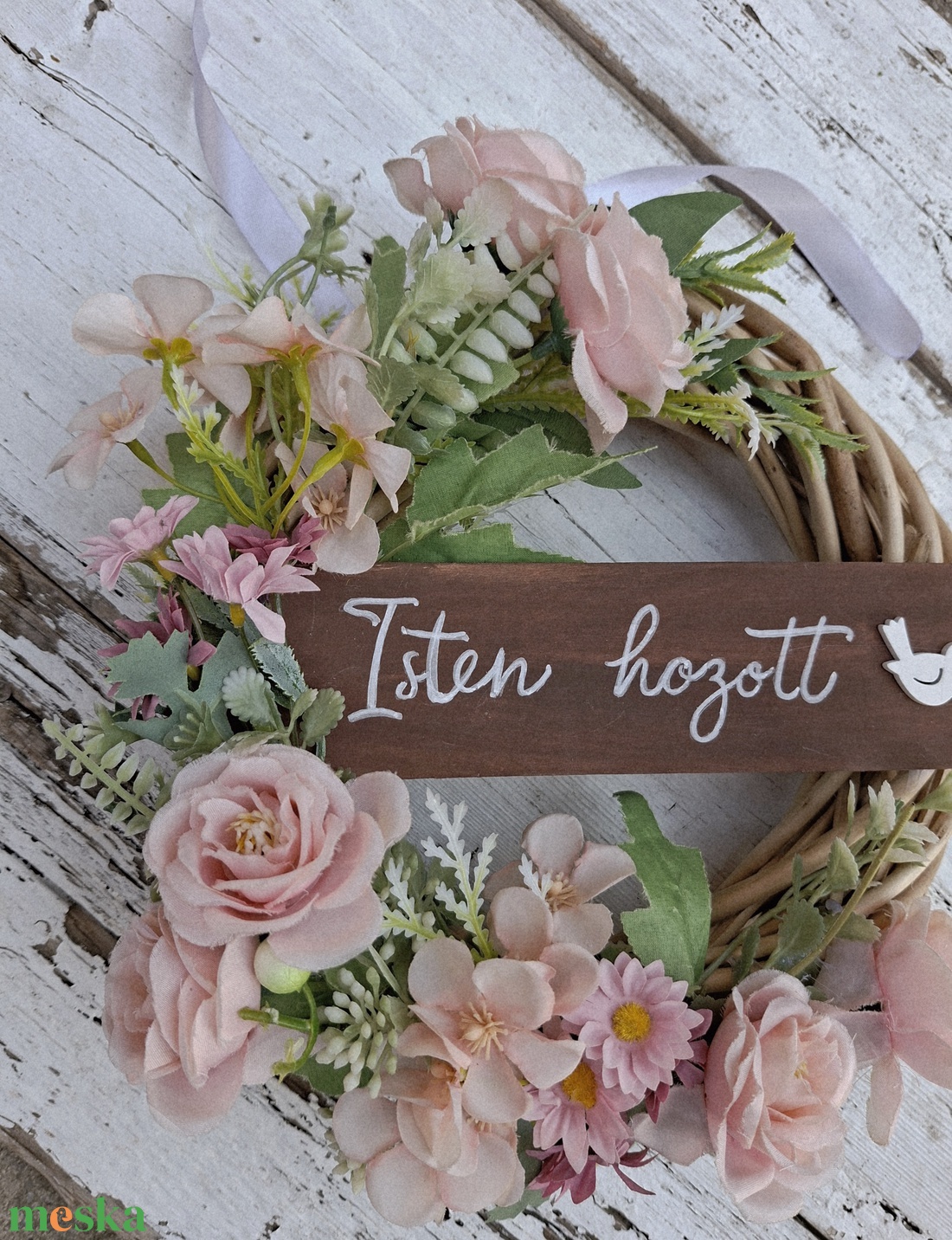 Isten hozott- Romantikus Rózsás Ajtódísz, kopogtató tavaszi- nyári - otthon & életmód - dekoráció - ajtó- és ablak dekoráció - ajtódísz & kopogtató - Meska.hu