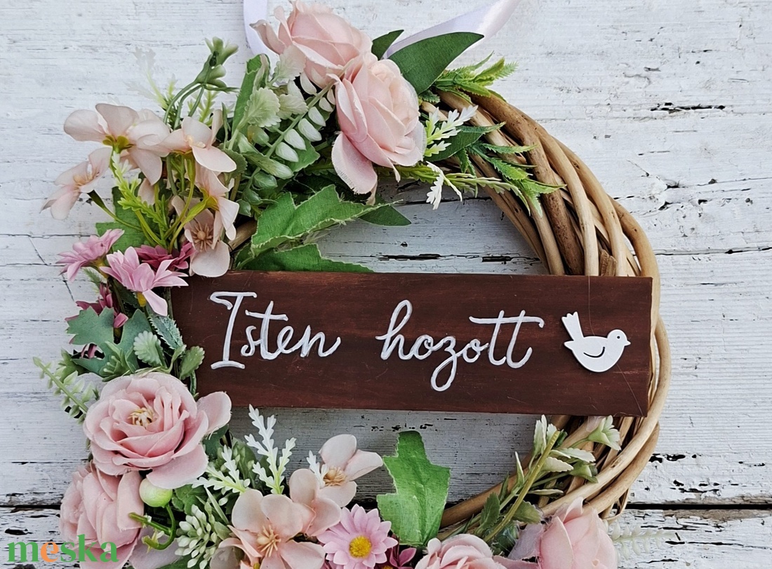 Isten hozott- Romantikus Rózsás Ajtódísz, kopogtató tavaszi- nyári - otthon & életmód - dekoráció - ajtó- és ablak dekoráció - ajtódísz & kopogtató - Meska.hu