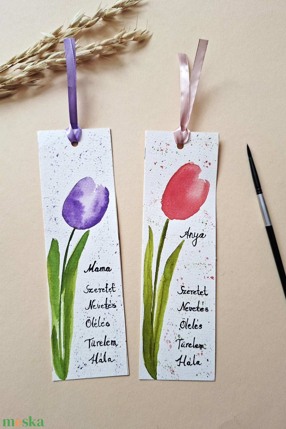 Anyák napi tulipános könyvjelző, kézzel festett akvarell könyvjelző, Azonnal vihető! - könyv & zene - könyvjelző - Meska.hu