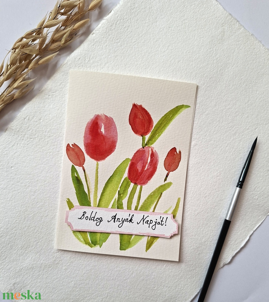 Tulipános anyáknapi köszöntő lap tavaszi dekoráció, asztaldísz, húsvéti dísz - otthon & életmód - papír, írószer - ajándékozás kellékei - képeslap, üdvözlőlap - Meska.hu