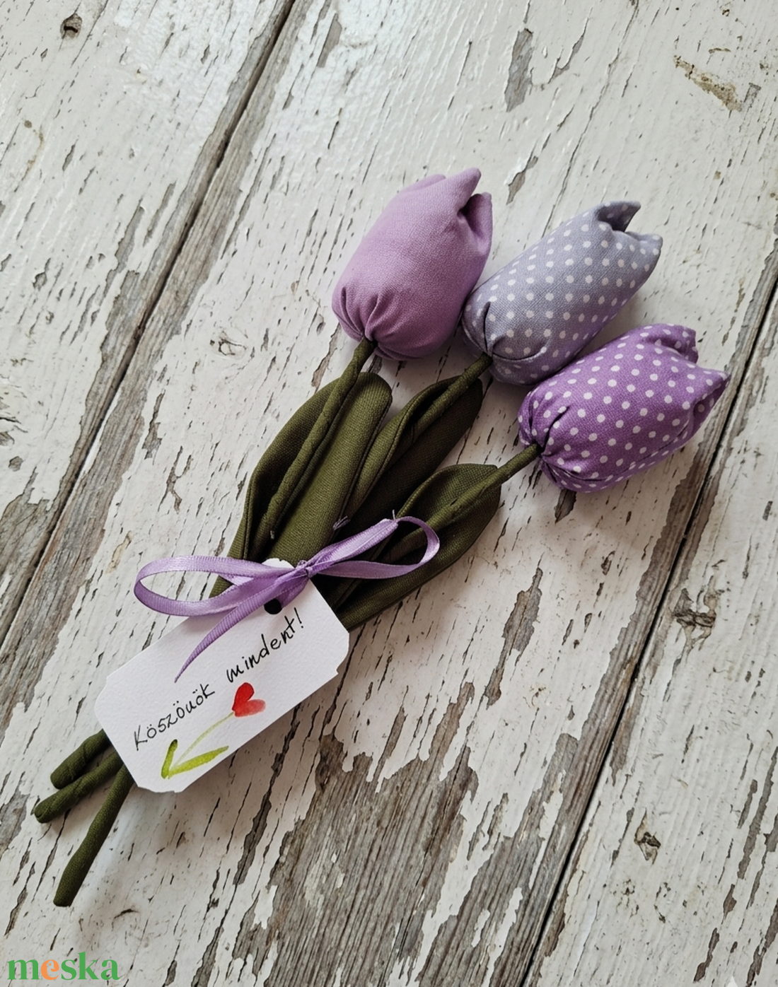 Lila tulipán csokor köszönőkártyával 3db-os csokor - otthon & életmód - virágdekoráció - virágok - szálas virág - Meska.hu