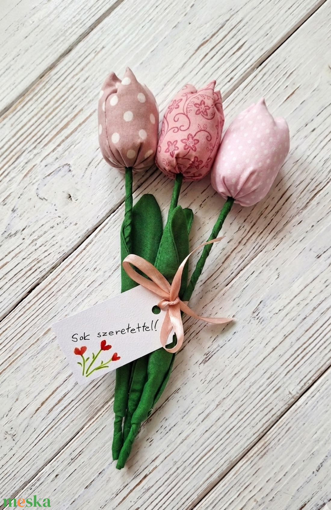 Rózsaszín tulipáncsokor 3db pedagógusnapra kézzel festett ajándékkártyával  - otthon & életmód - virágdekoráció - virágok - virágcsokor - Meska.hu