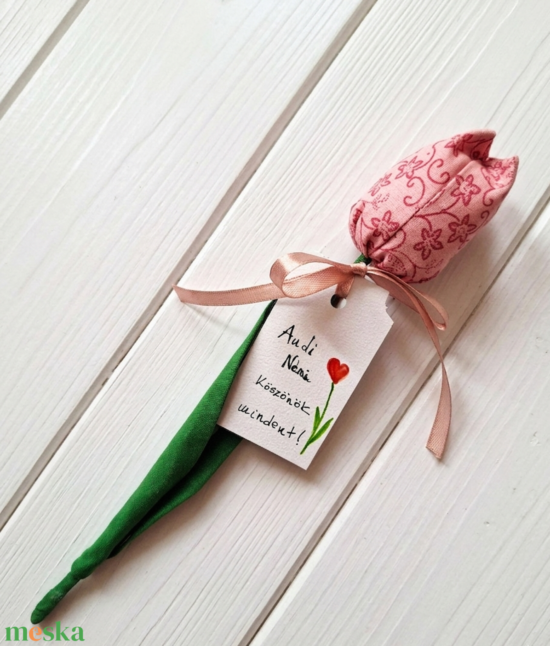  Rózsaszín virágos tulipán kézzel festett kártyával Pedagógusnapra ajándékba Azonnal vihető! - ünnepi díszek, dekorációk - húsvéti díszek és dekorációk - húsvéti tojásfadíszek - Meska.hu