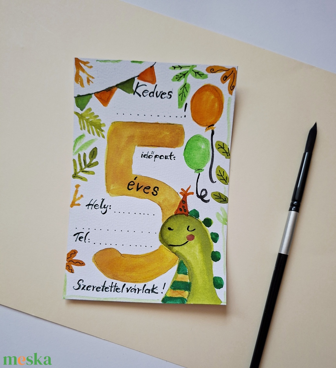 Dinó, Fiús szülinapi meghívó kártya - otthon & életmód - papír, írószer - meghívó - születésnapi meghívó - Meska.hu