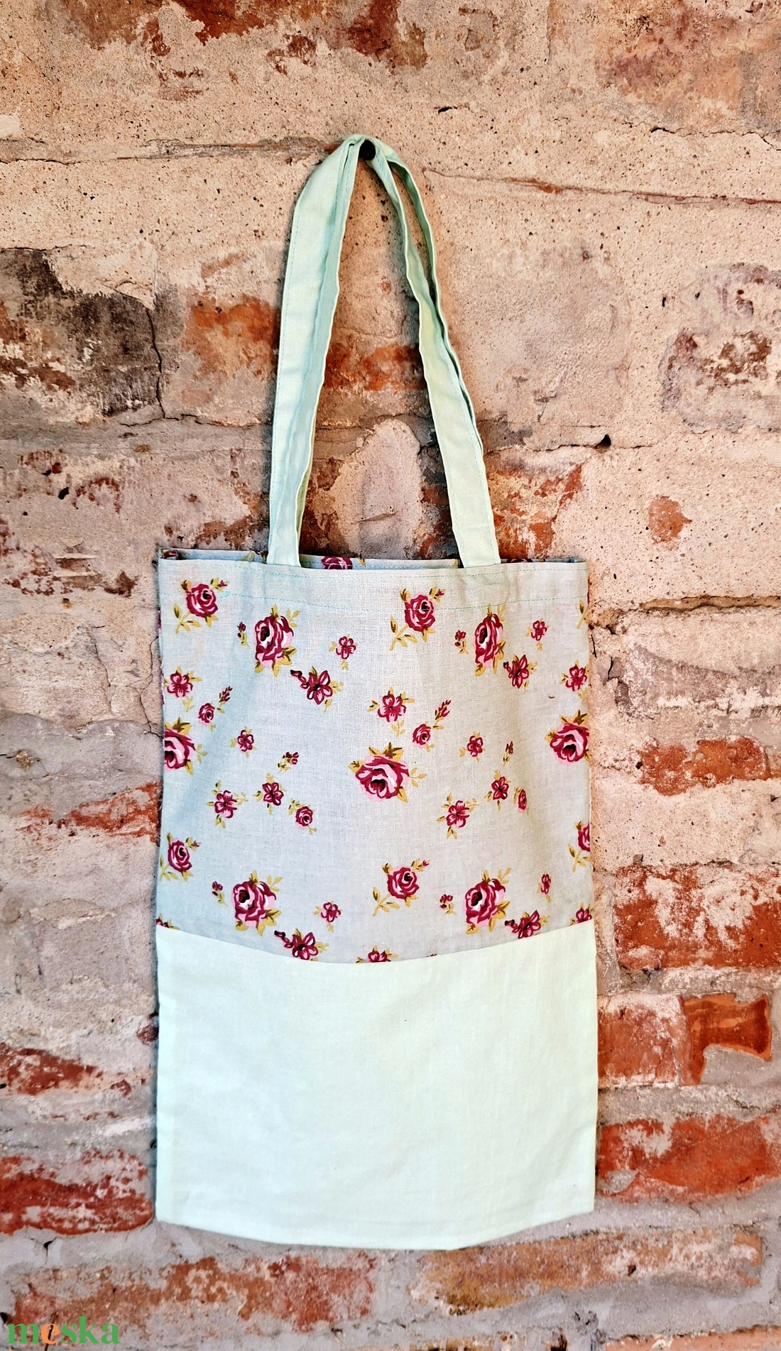 Menta rózsás textil szatyor, textil táska Azonnal vihető! - táska & tok - bevásárlás & shopper táska - shopper, textiltáska, szatyor - Meska.hu