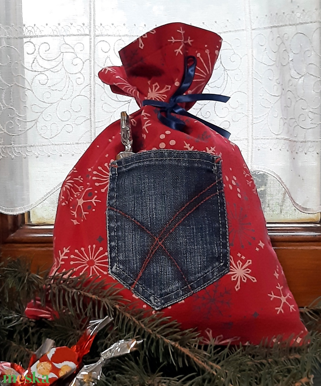 Textil mikulászsák farmer zsebbel - karácsony - mikulás - mikulás zsák, zokni, csizma - Meska.hu Textil mikulászsák farmer zsebbel - karácsony - mikulás - mikulás zsák, zokni, csizma - Meska.hu