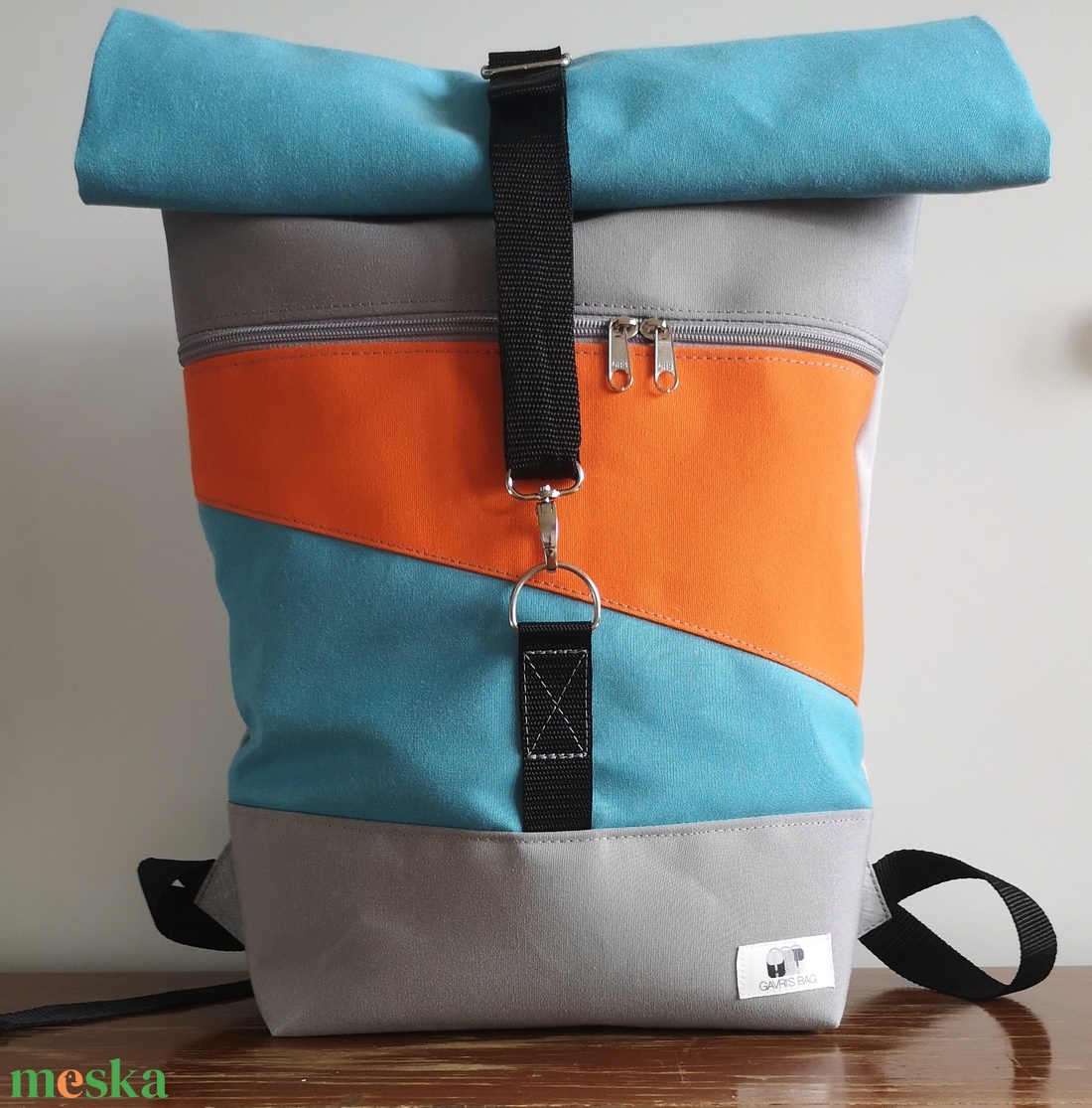 Világoskék-narancs rolltop hátizsák - táska & tok - hátizsák - roll top hátizsák - Meska.hu Világoskék-narancs rolltop hátizsák - táska & tok - hátizsák - roll top hátizsák - Meska.hu