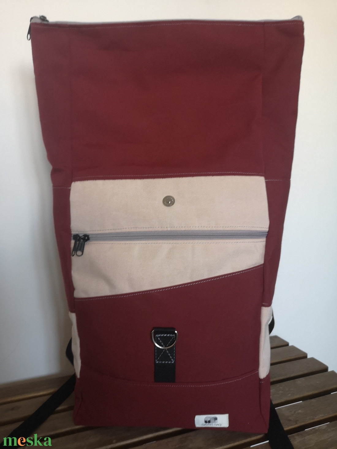 Bordó-púderrózsaszín vízálló rolltop hátizsák - táska & tok - hátizsák - roll top hátizsák - Meska.hu