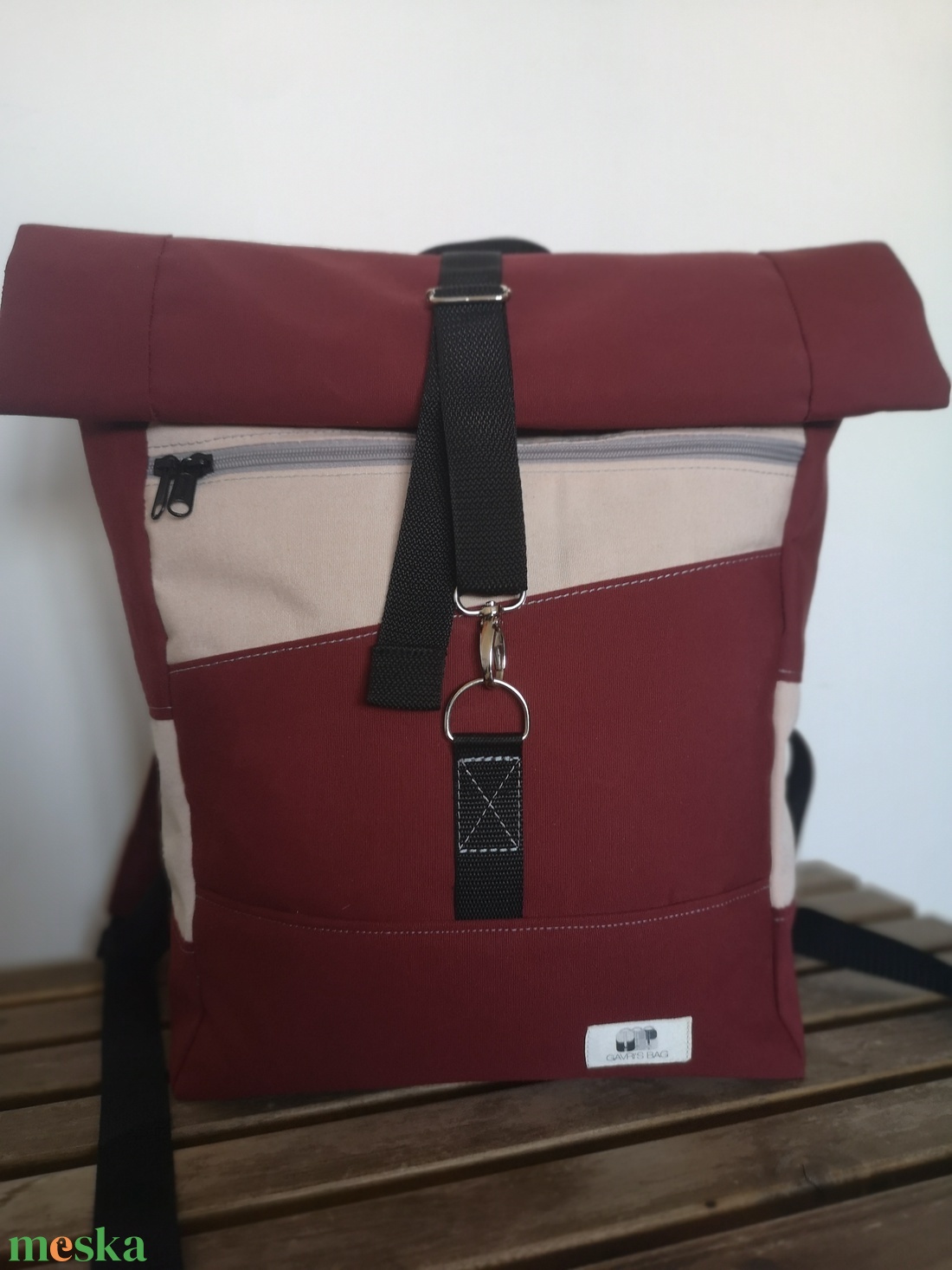 Bordó-púderrózsaszín vízálló rolltop hátizsák - táska & tok - hátizsák - roll top hátizsák - Meska.hu