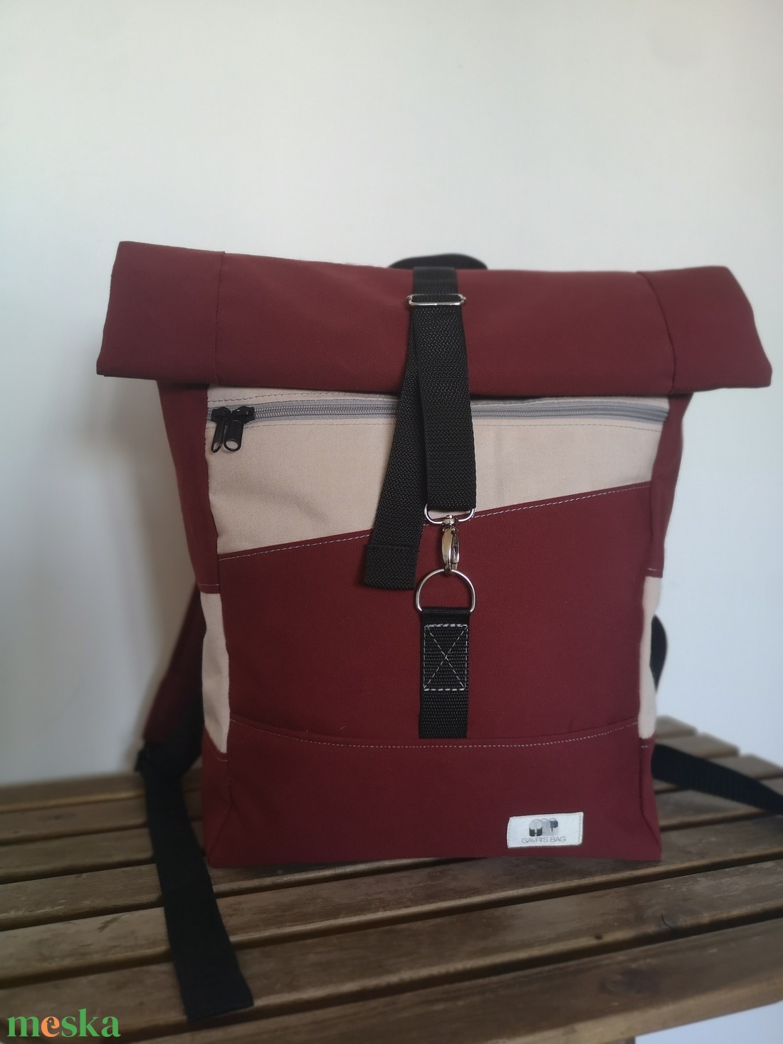 Bordó-púderrózsaszín vízálló rolltop hátizsák - táska & tok - hátizsák - roll top hátizsák - Meska.hu