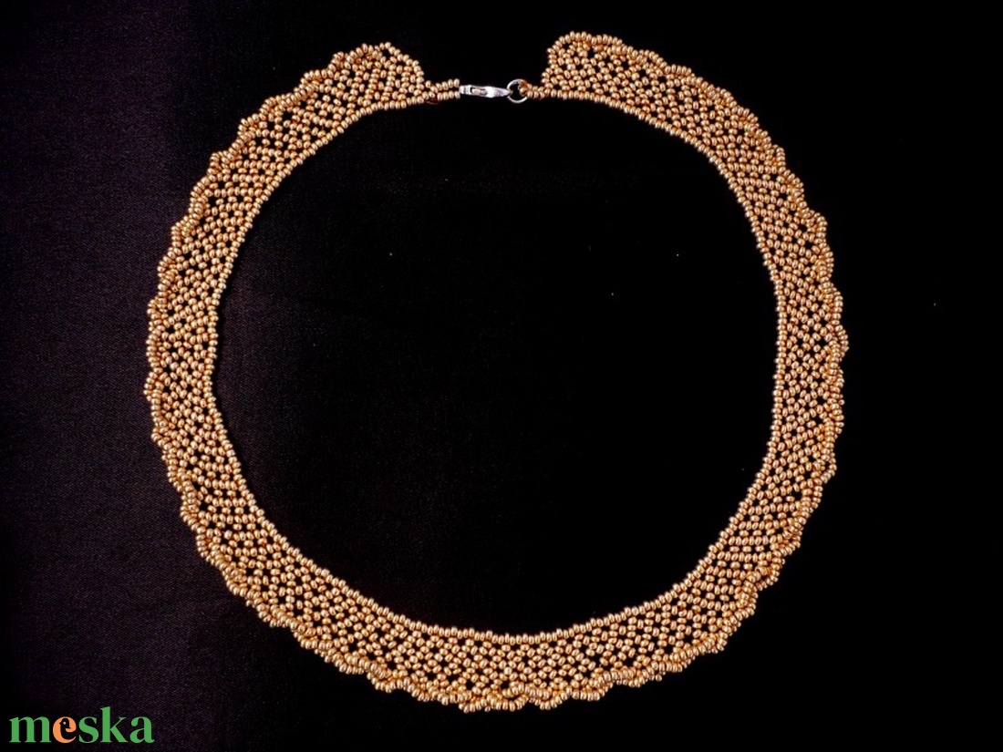 Antik arany színű gyöngynyaklánc, gyöngygallér, ajándék - ékszer - nyaklánc - gyöngyös nyaklánc - Meska.hu