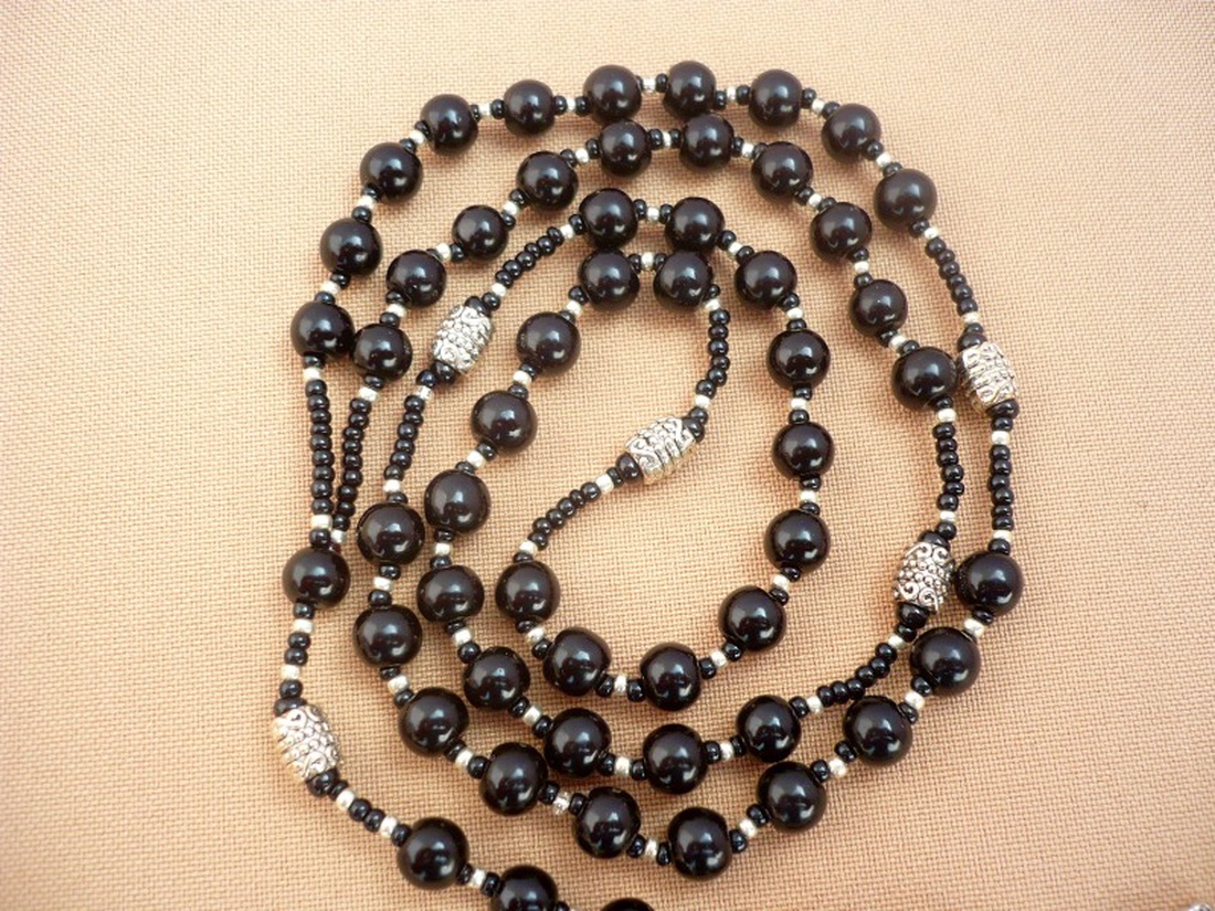 Fekete -ezüst férfi rózsafüzér rózsafüzér nyaklánc , férfi nyaklánc,  férfi ékszer, Meska -  - Meska.hu