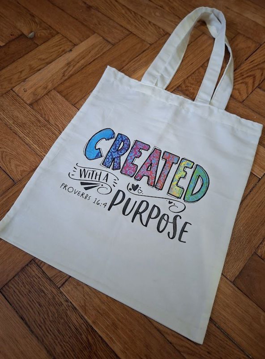 Bibliai igés szatyor- CREATED WITH A PURPOSE Péld 16:4-006 -  - Meska.hu