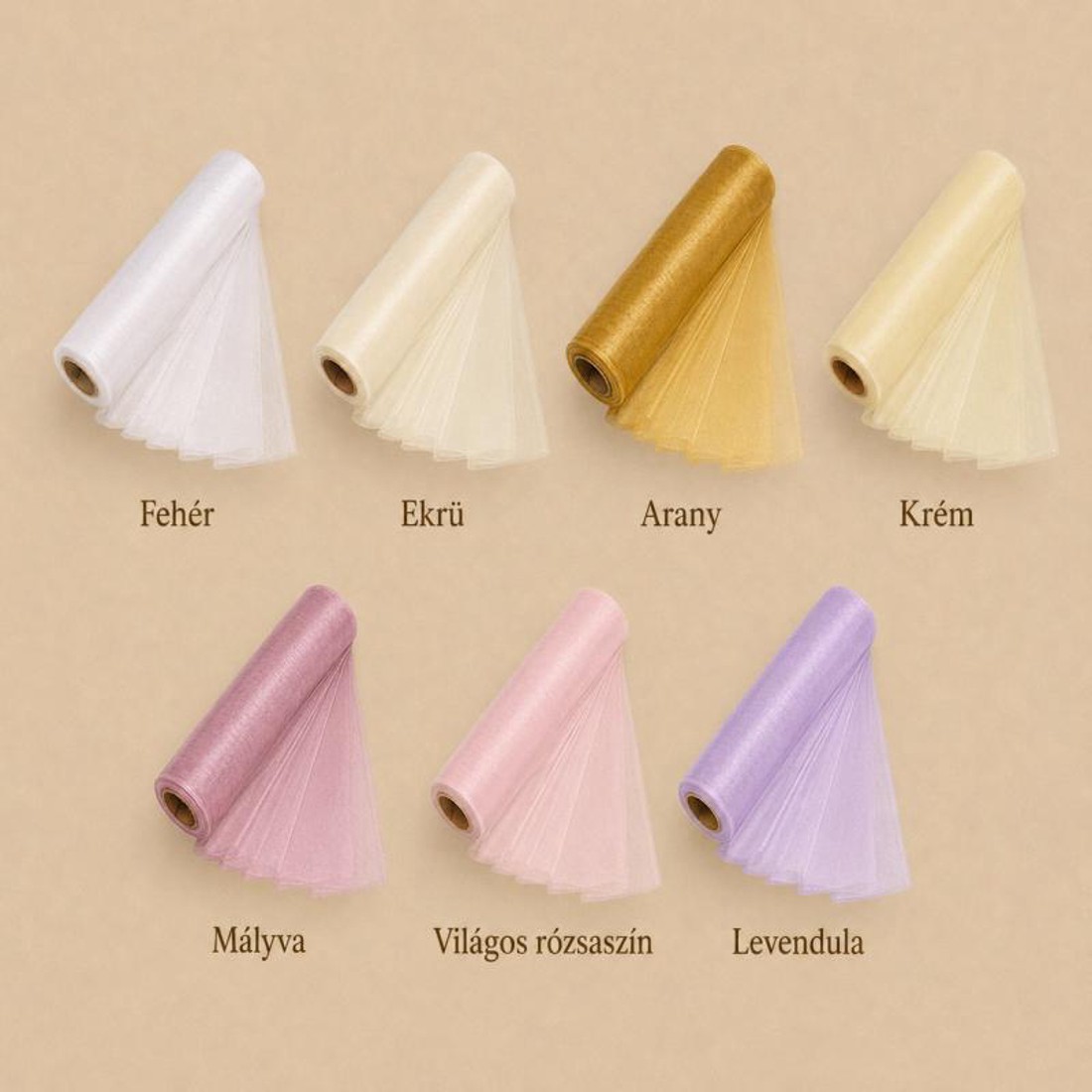 Szegély nélküli organza tekercs 24 cm � 10 m � világos és pasztell árnyalatok - kellékek & szerszámok - méteráru - dekorációs alapanyag - Meska.hu
