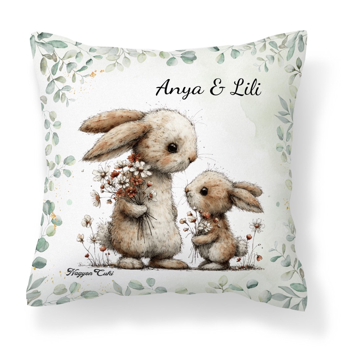 Névvel kérhető - Anya és a kicsi nyuszikája mintás párna - otthon & életmód - lakástextil - párna & párnahuzat - díszpárna (belsővel együtt) - Meska.hu