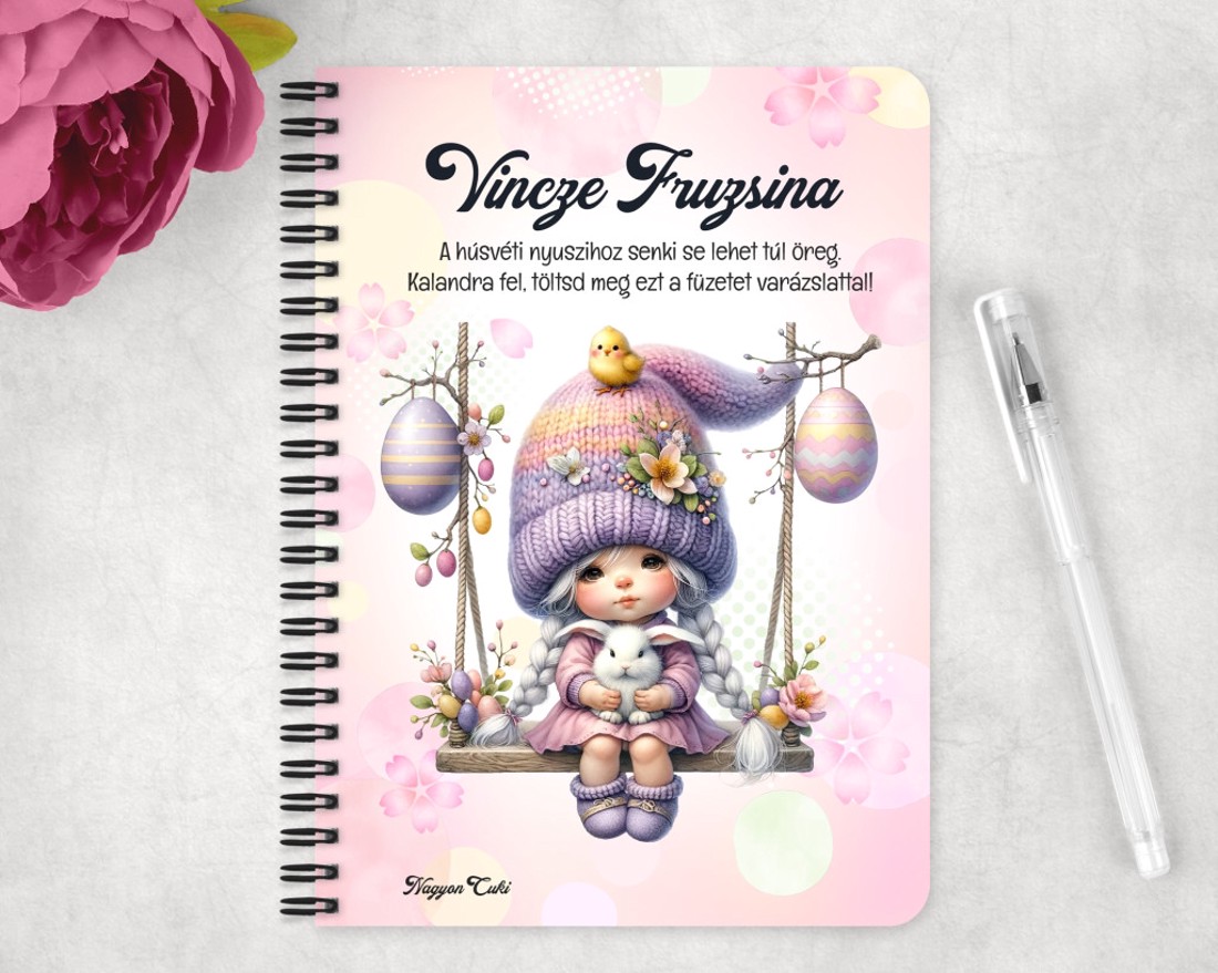 Személyre szabható - Hintázós Húsvéti manólány csibével mintás A5-ös füzet - otthon & életmód - papír, írószer - jegyzetfüzet & napló - Meska.hu