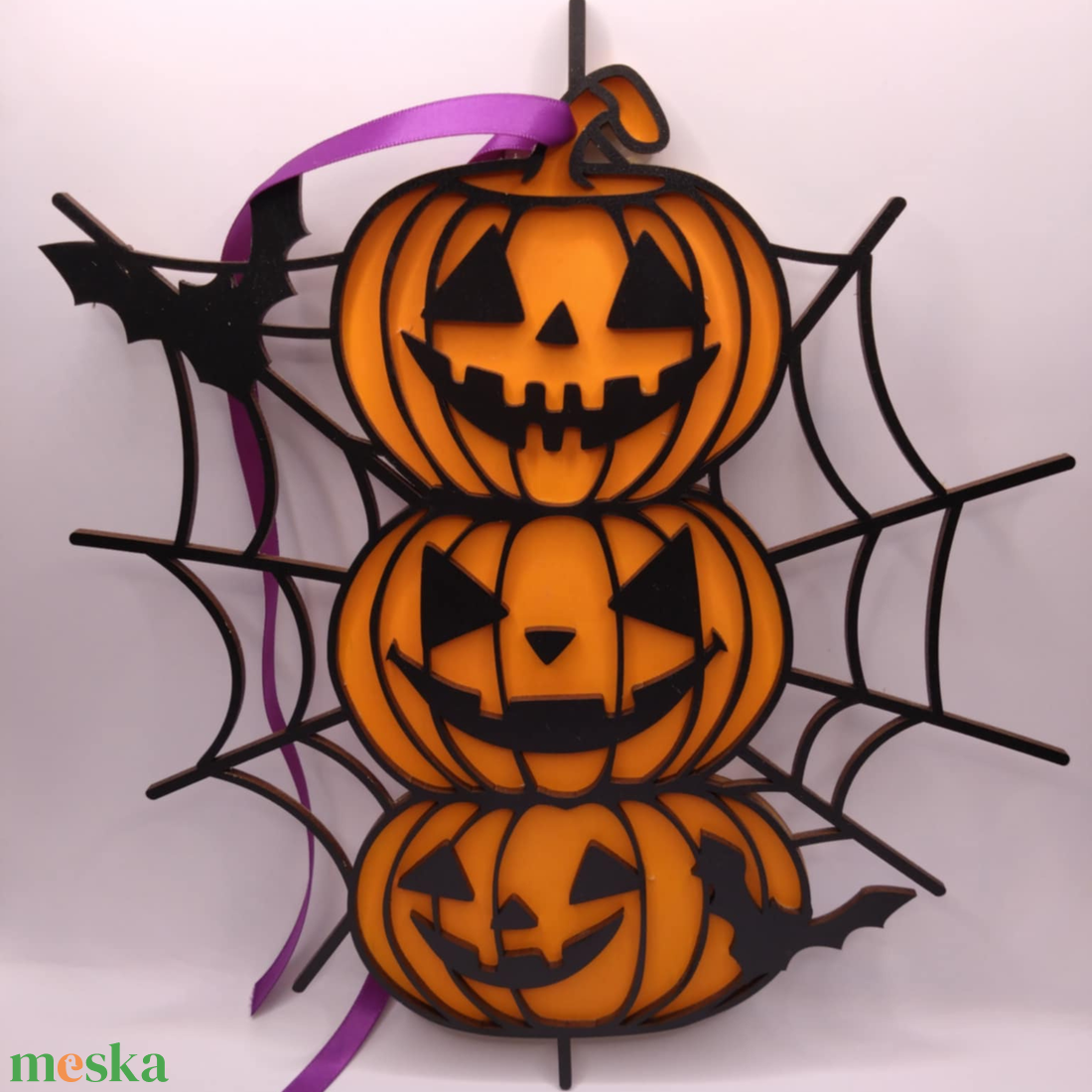 Halloweeni ajtódísz  Mosolygós tökfejek pókhálóval - otthon & életmód - dekoráció - halloween - halloweeni ajtódíszek és ablakdíszek - Meska.hu