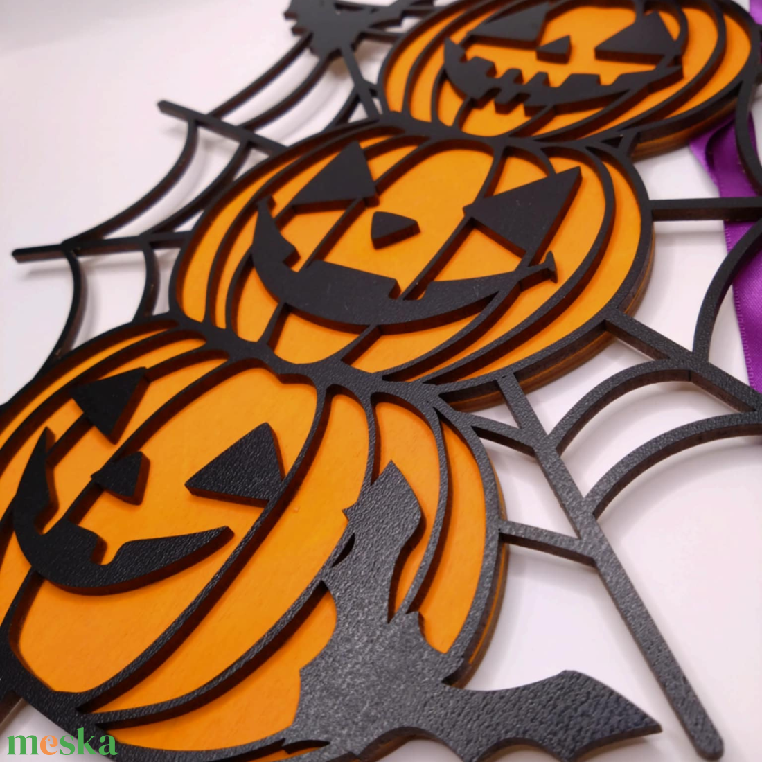 Halloweeni ajtódísz  Mosolygós tökfejek pókhálóval - otthon & életmód - dekoráció - halloween - halloweeni ajtódíszek és ablakdíszek - Meska.hu