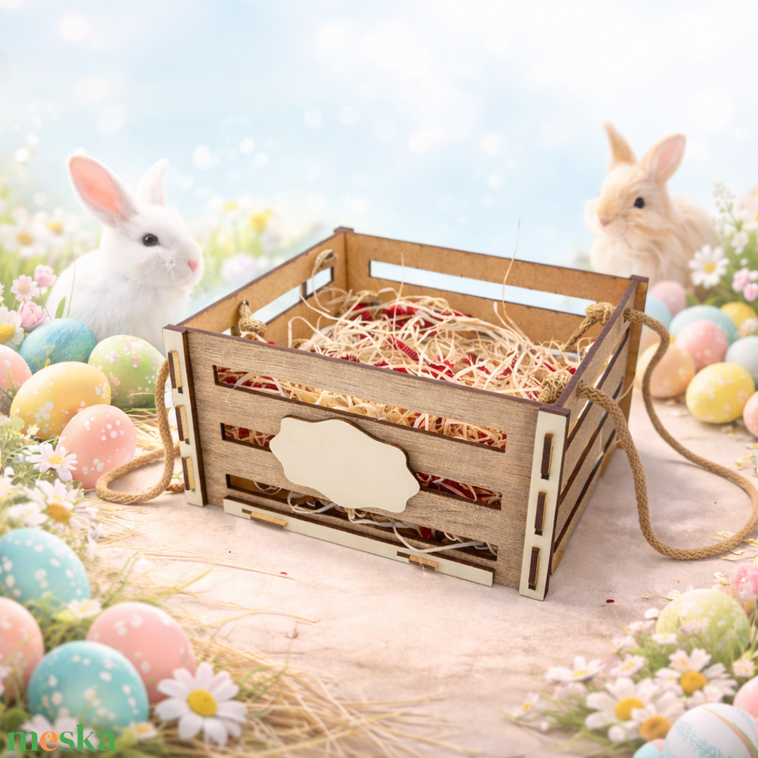 Rusztikus fa ajándékkosár - ünnepi díszek, dekorációk - húsvéti díszek és dekorációk - húsvéti kosár - Meska.hu