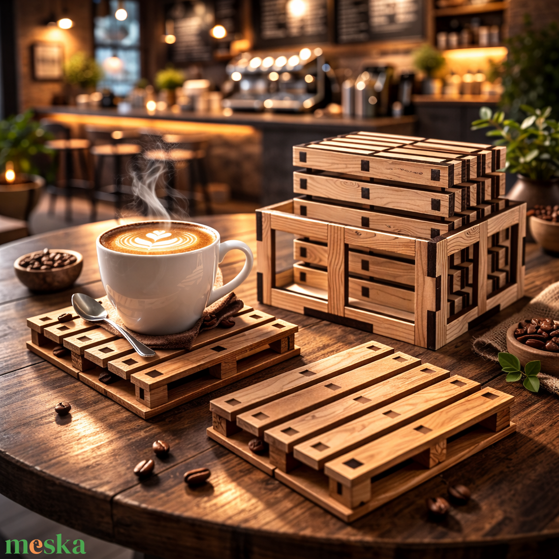 Mini raklap poháralátét szett tartóval - otthon & életmód - konyhafelszerelés, tálalás - tálalás - tányér- és poháralátét - Meska.hu