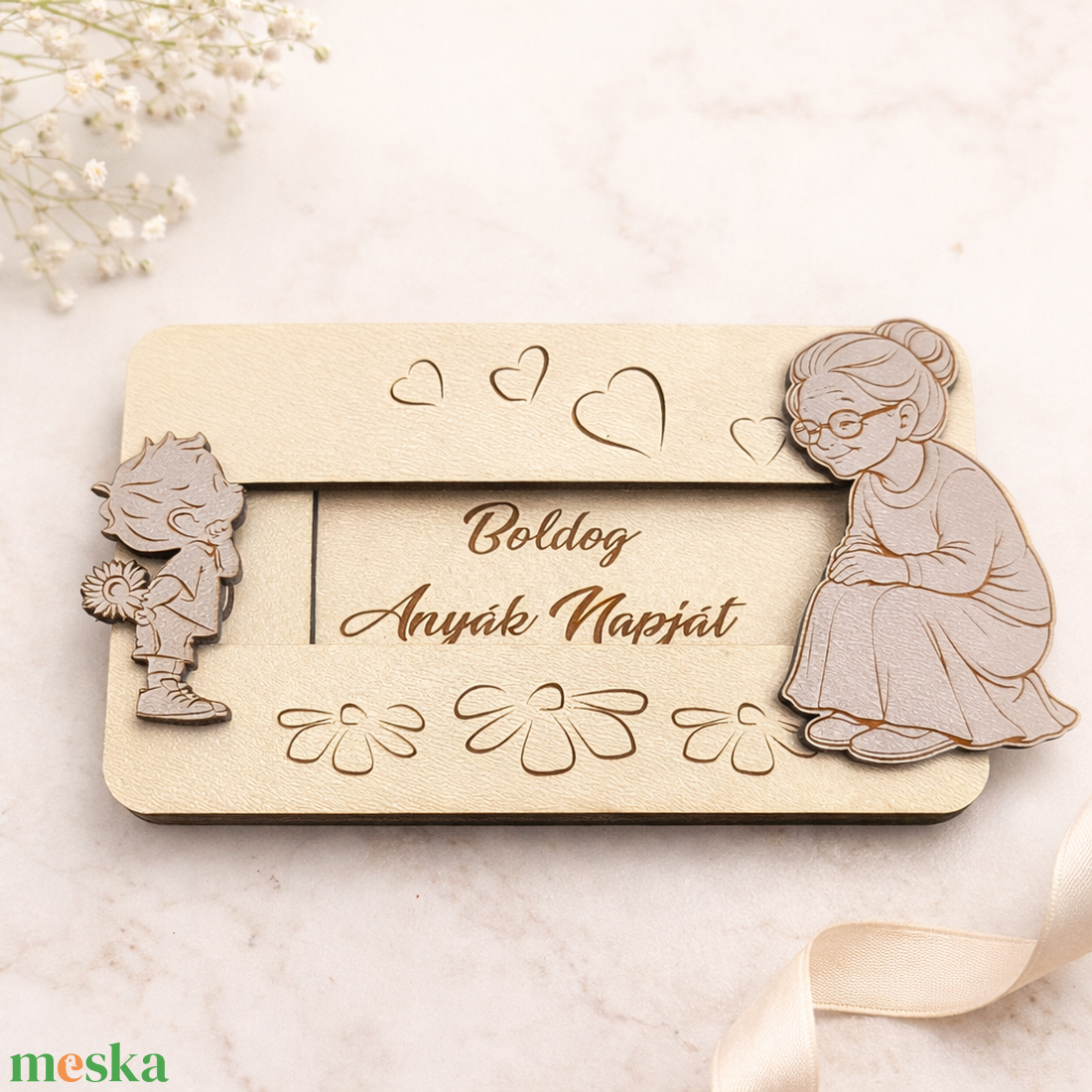 Csúsztatható fa ajándékkártya átadó kedves üzenettel - Anyák, Mamák napjára - otthon & életmód - papír, írószer - ajándékozás kellékei - pénzátadó doboz - Meska.hu