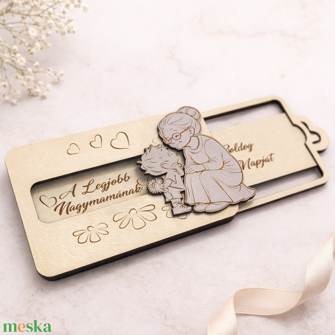 Csúsztatható fa ajándékkártya átadó kedves üzenettel - Anyák, Mamák napjára - otthon & életmód - papír, írószer - ajándékozás kellékei - pénzátadó doboz - Meska.hu