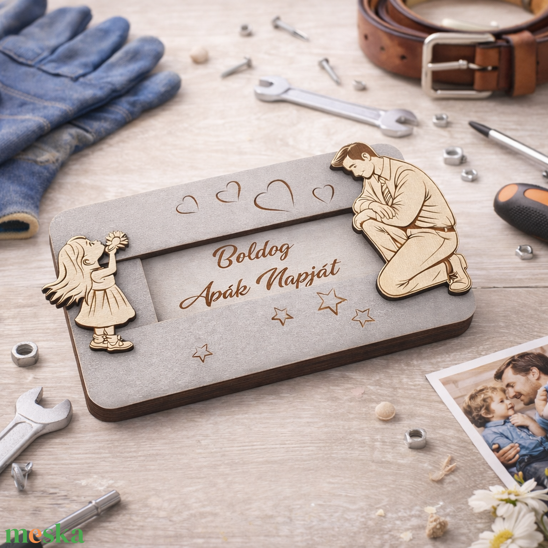 Csúsztatható fa ajándékkártya átadó kedves üzenettel - Apák, Papák napjára - otthon & életmód - papír, írószer - ajándékozás kellékei - pénzátadó doboz - Meska.hu