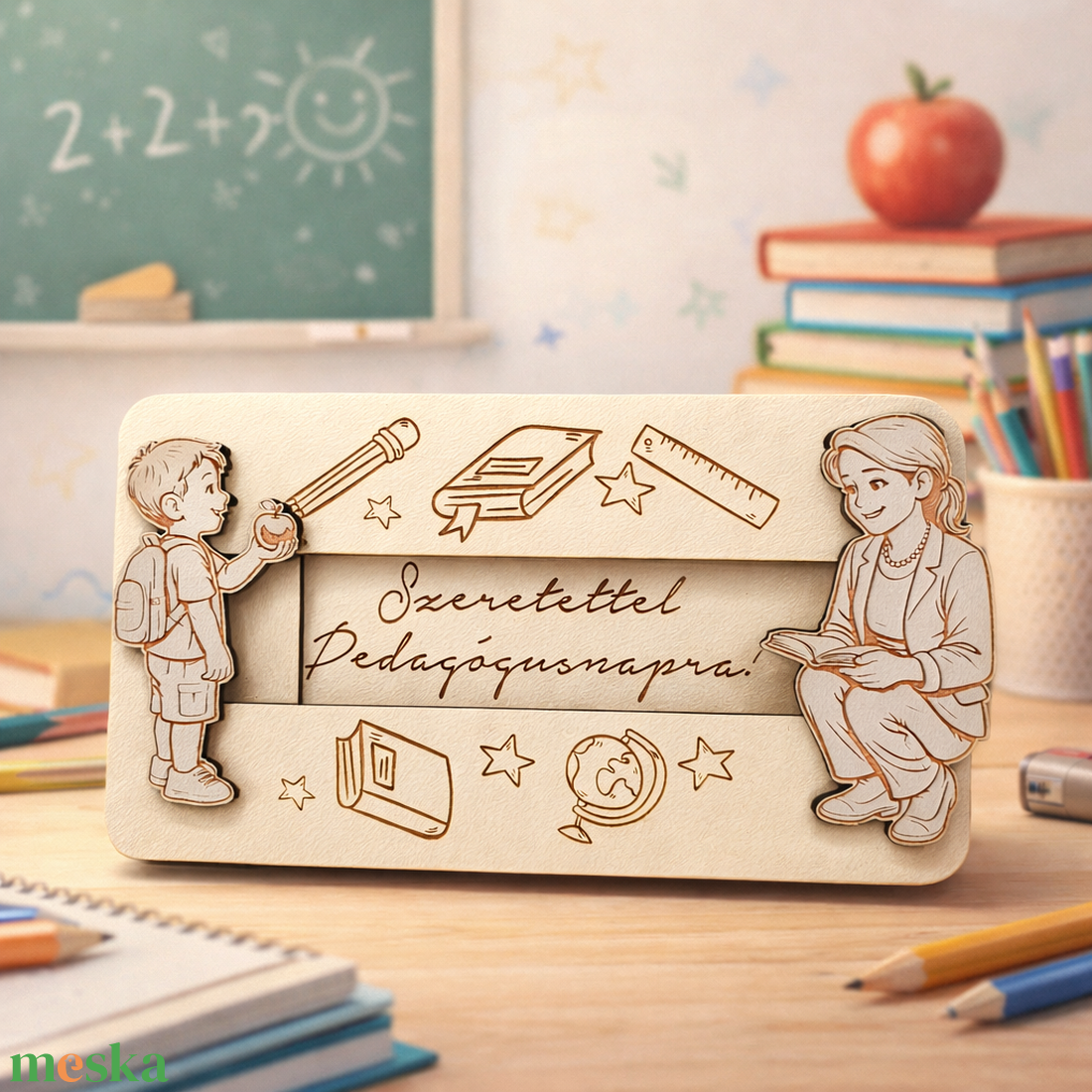 Csúsztatható fa ajándékkártya átadó � Szeretettel Pedagógusnapra - otthon & életmód - papír, írószer - ajándékozás kellékei - pénzátadó doboz - Meska.hu
