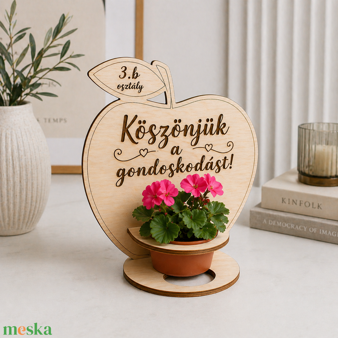 Köszönjük a gondoskodást! � egyedi fa virágtartó pedagógusoknak - otthon & életmód - dekoráció - asztal és polc dekoráció - gravírozott táblák - Meska.hu
