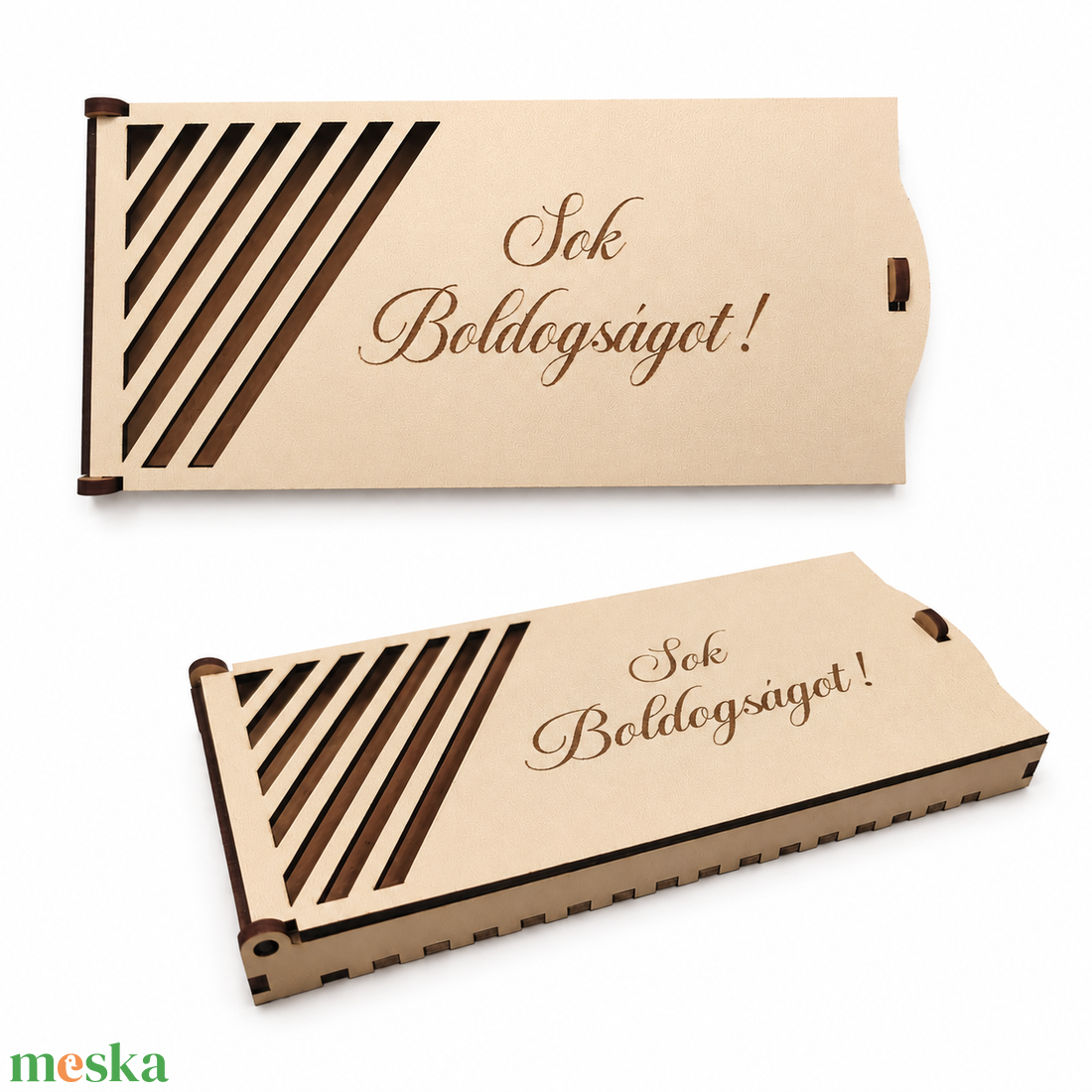 AKCIÓ! Sok Boldogságot lézer-gravírozott pénzátadó doboz - otthon & életmód - papír, írószer - ajándékozás kellékei - pénzátadó doboz - Meska.hu