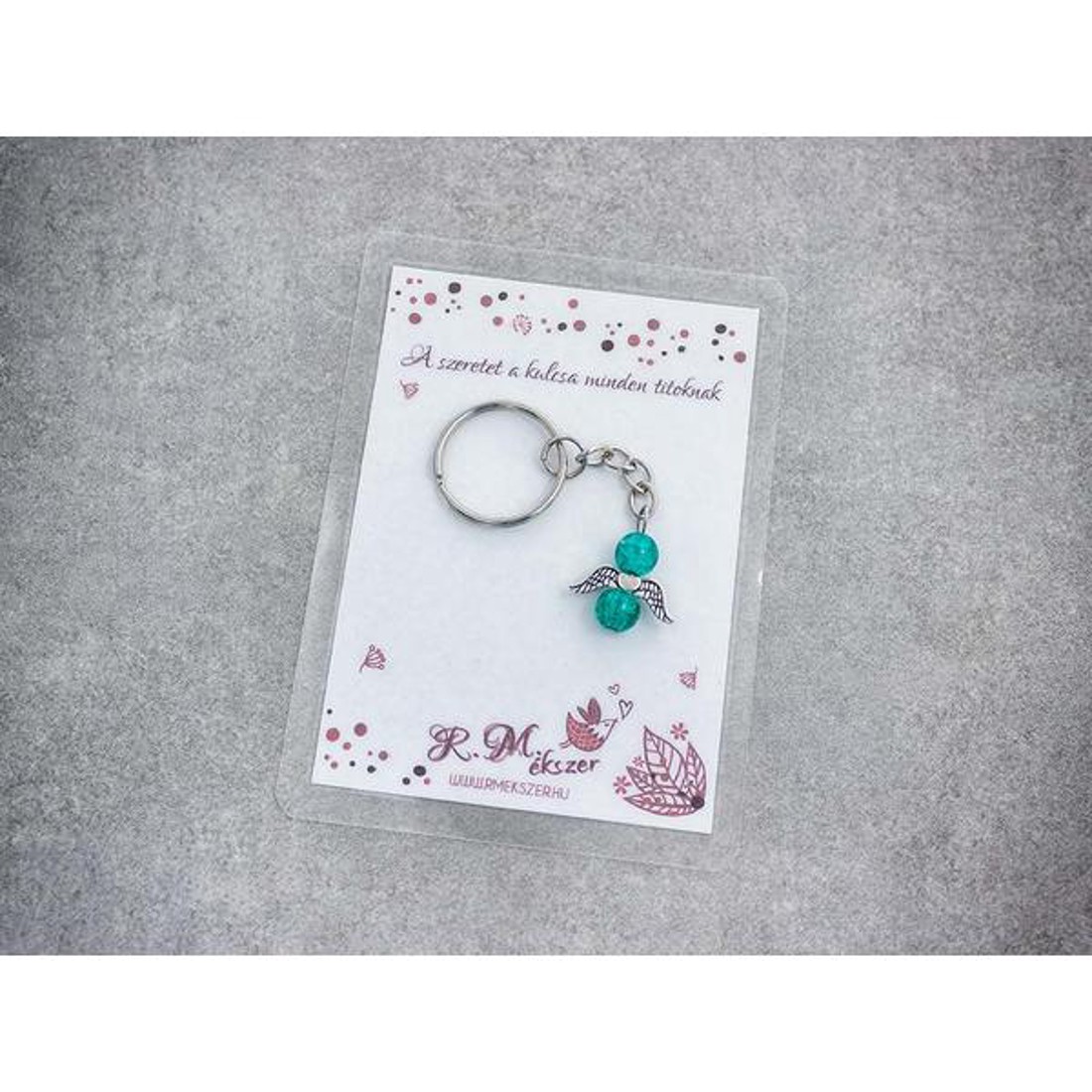 A szeretet a kulcsa pávakék angyal medálos kulcstartó - táska & tok - kulcstartó & táskadísz - kulcstartó - Meska.hu