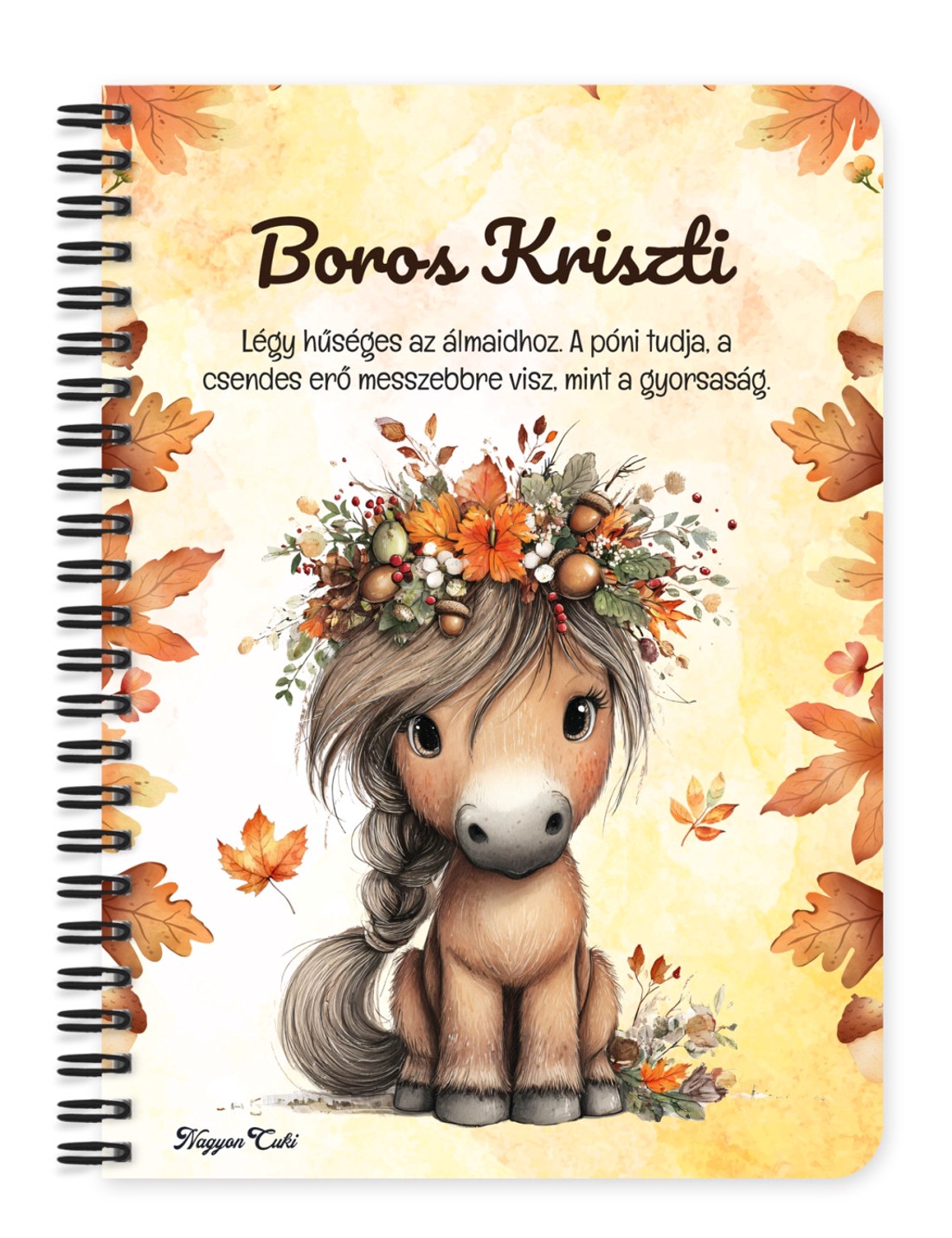 Személyre szabható - Cuki őszi virágkoszorús póni mintás A6-os füzet - otthon & életmód - papír, írószer - jegyzetfüzet & napló - Meska.hu