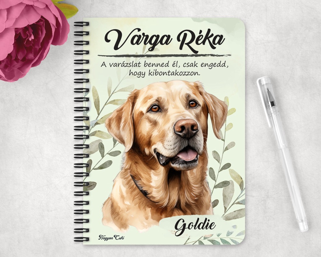 Személyre szabható - Sárga Labrador Retriever portré mintás A5-ös füzet - otthon & életmód - papír, írószer - jegyzetfüzet & napló - Meska.hu
