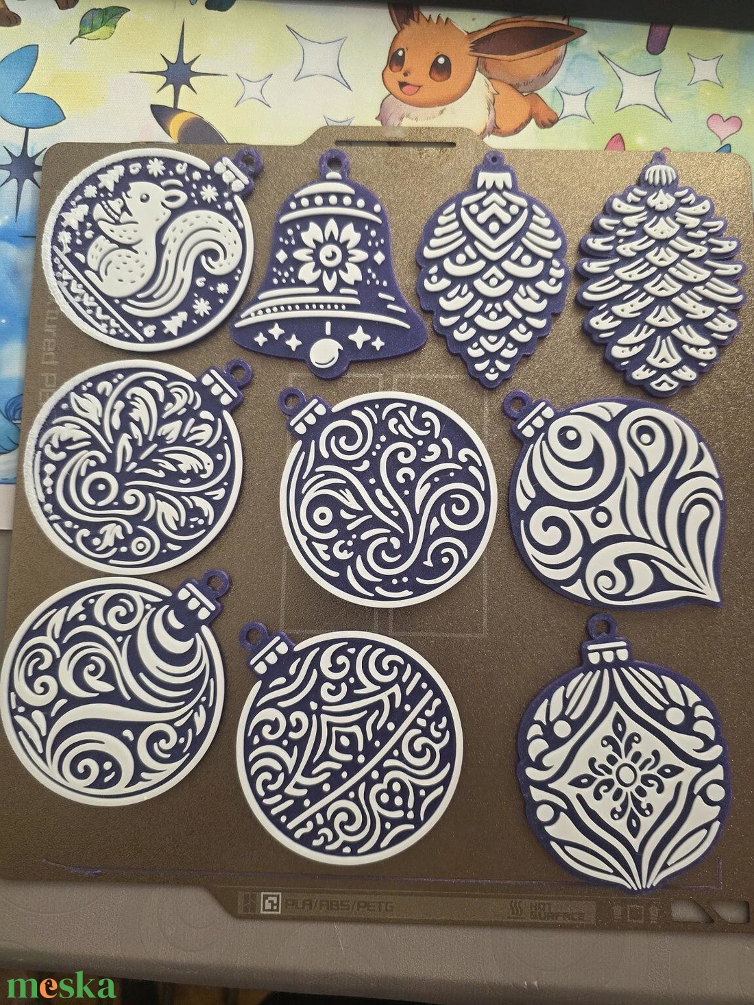 Karácsonyfadísz szett  lila-fehér 3D nyomtatott (10 db) - karácsony - karácsonyi lakásdekoráció - karácsonyfadíszek - Meska.hu