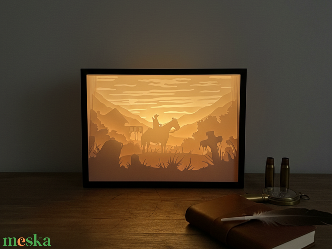 Red Dead Redemption shadow box lámpa- 3D Nyomtatott - otthon & életmód - lámpa - asztali lámpa - Meska.hu