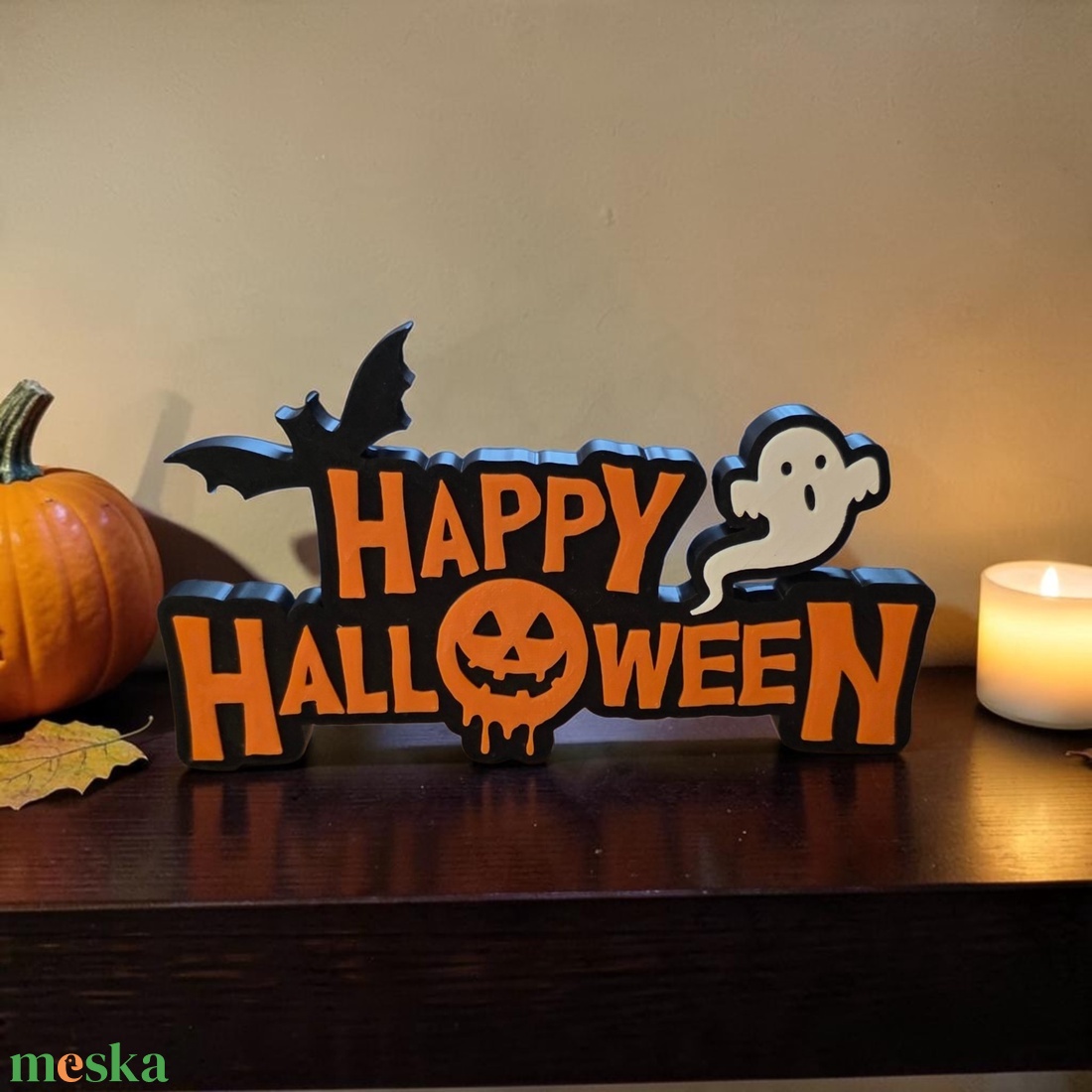 Happy Halloween feliratos asztali dísz - otthon & életmód - dekoráció - halloween - halloweeni asztaldísz - Meska.hu
