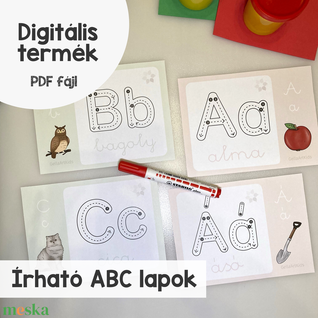 Írható magyar ABC lapok, 44 darabos kiterjesztett csomag - játék & sport - készségfejlesztő és logikai játék - oktató játékok - Meska.hu