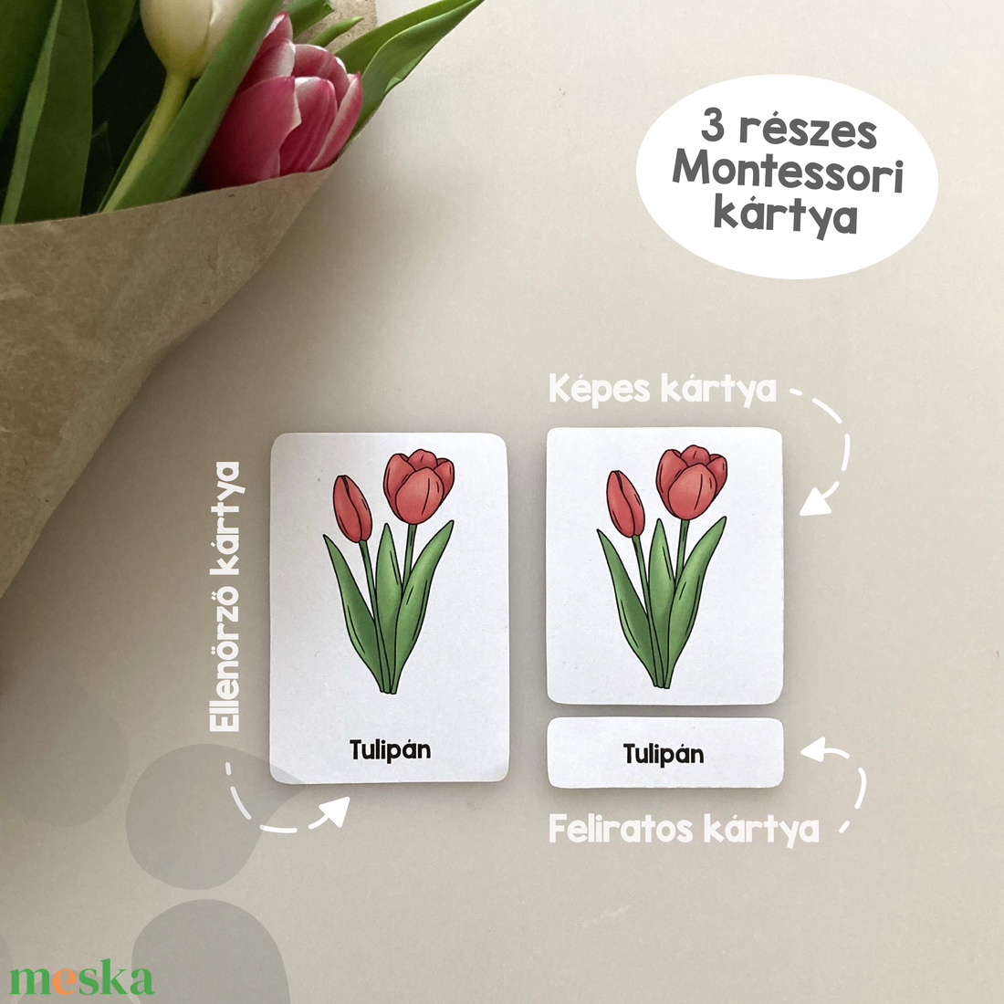 Virágos kártyacsomag - 3 részes Montessori jellegű - játék & sport - táblajáték és kártyajáték - kártya - Meska.hu