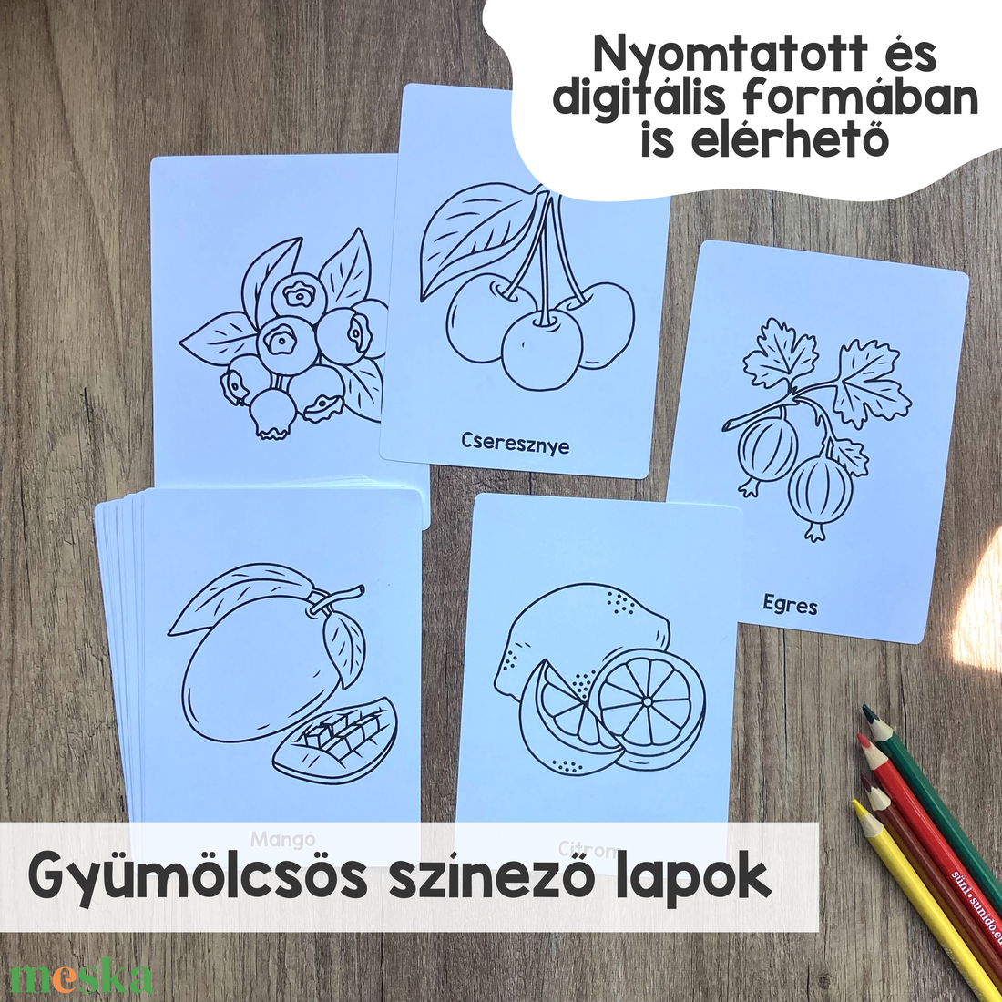 Gyümölcsös színező csomag (20 db) - otthon & életmód - papír, írószer - színező - Meska.hu