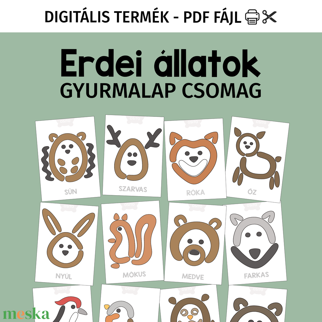 Erdei állatos gyurmalap csomag - PDF - játék & sport - készségfejlesztő és logikai játék - oktató játékok - Meska.hu