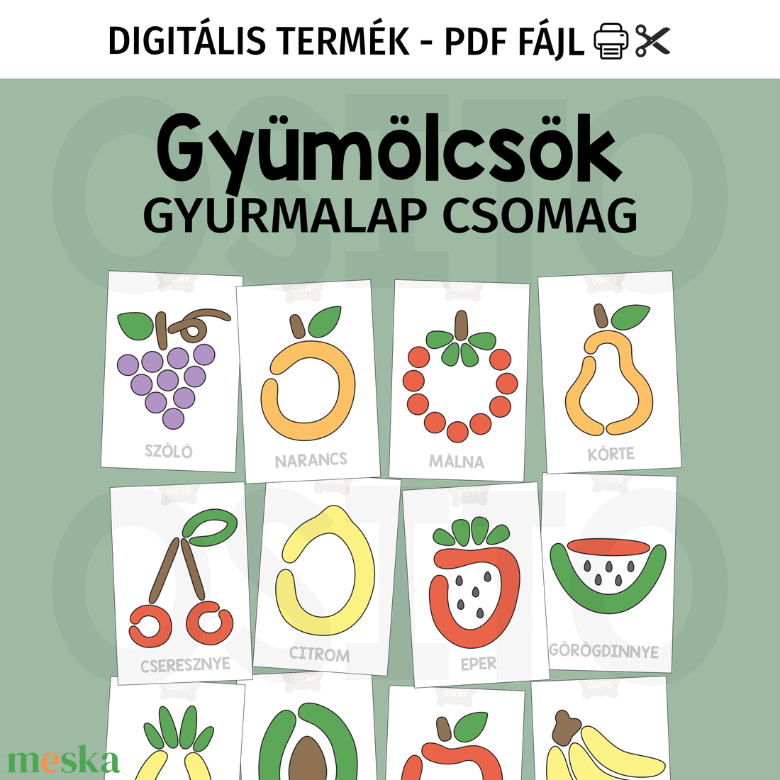 Gyümölcsök gyurmalap csomag - PDF - játék & sport - készségfejlesztő és logikai játék - oktató játékok - Meska.hu
