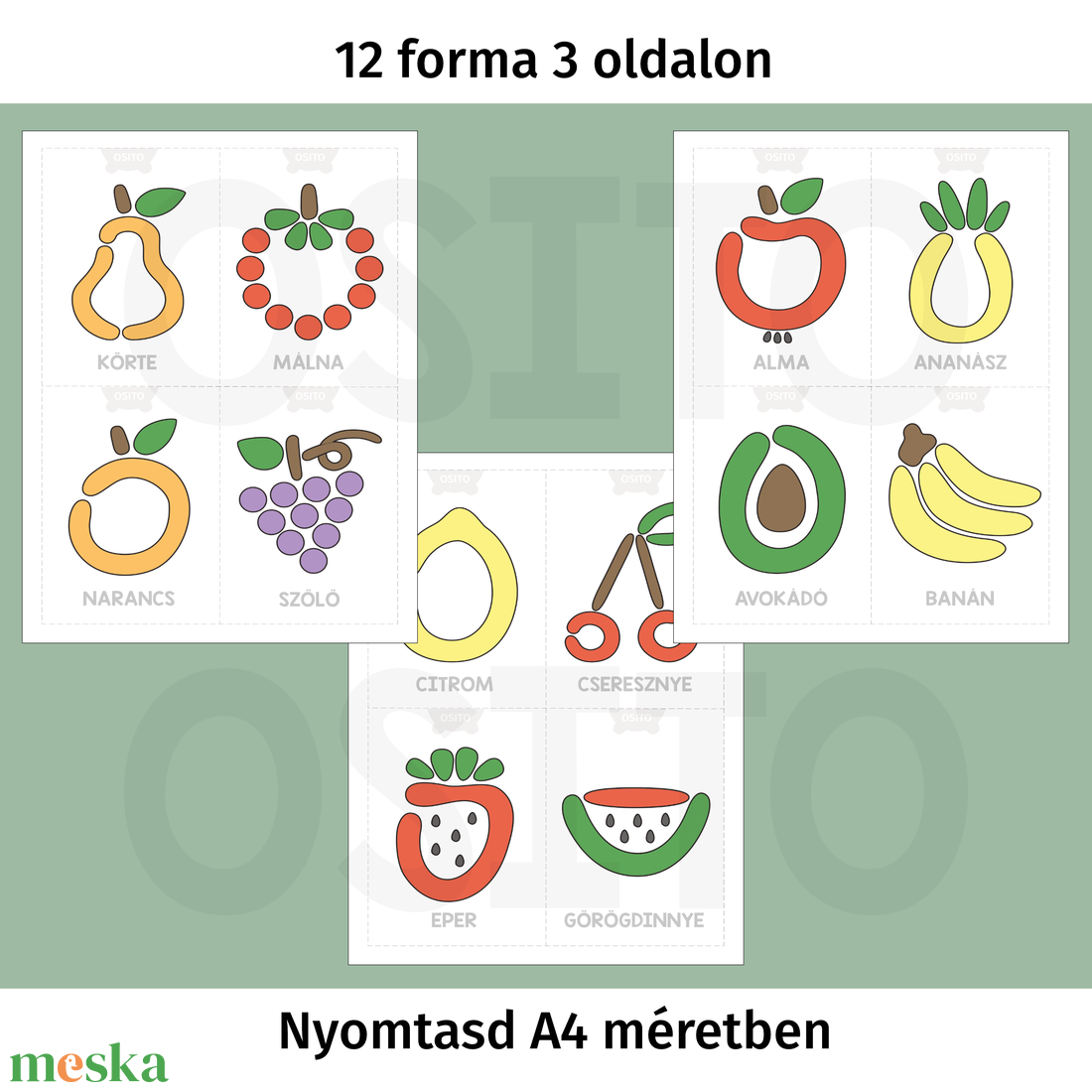 Gyümölcsök gyurmalap csomag - PDF - játék & sport - készségfejlesztő és logikai játék - oktató játékok - Meska.hu
