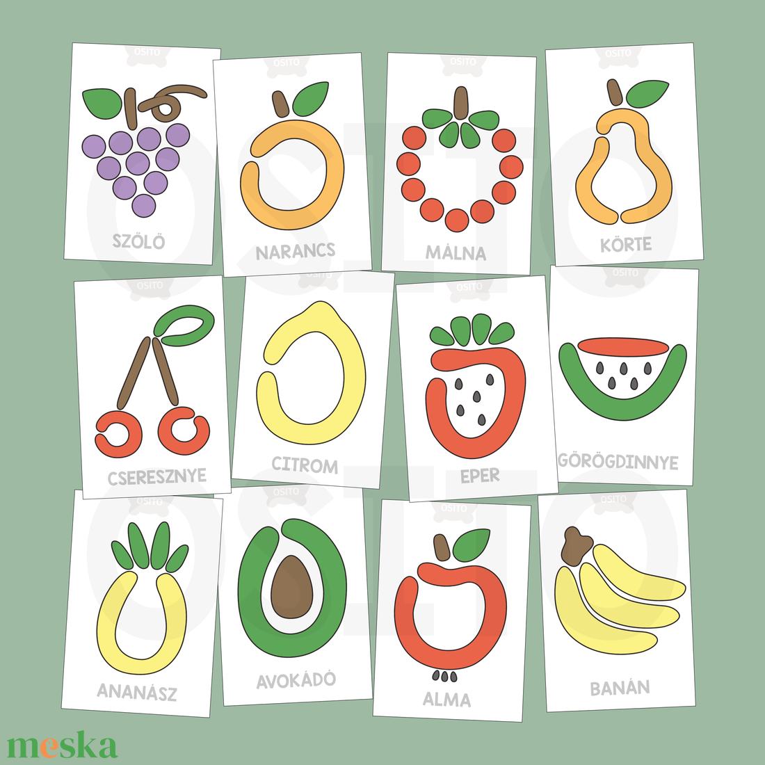 Gyümölcsök gyurmalap csomag - PDF - játék & sport - készségfejlesztő és logikai játék - oktató játékok - Meska.hu