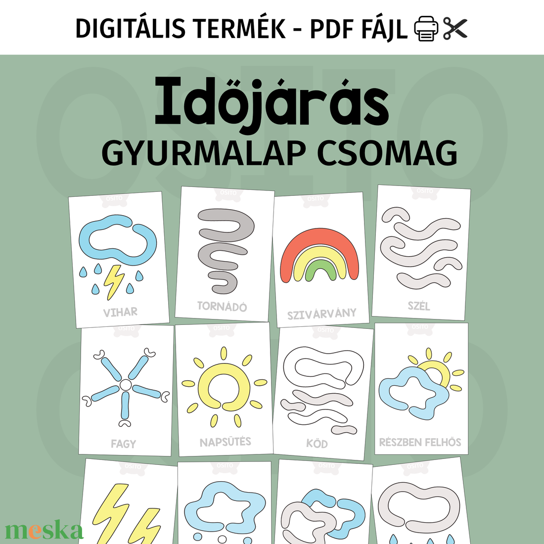 Időjárás gyurmalap csomag - PDF - játék & sport - készségfejlesztő és logikai játék - oktató játékok - Meska.hu