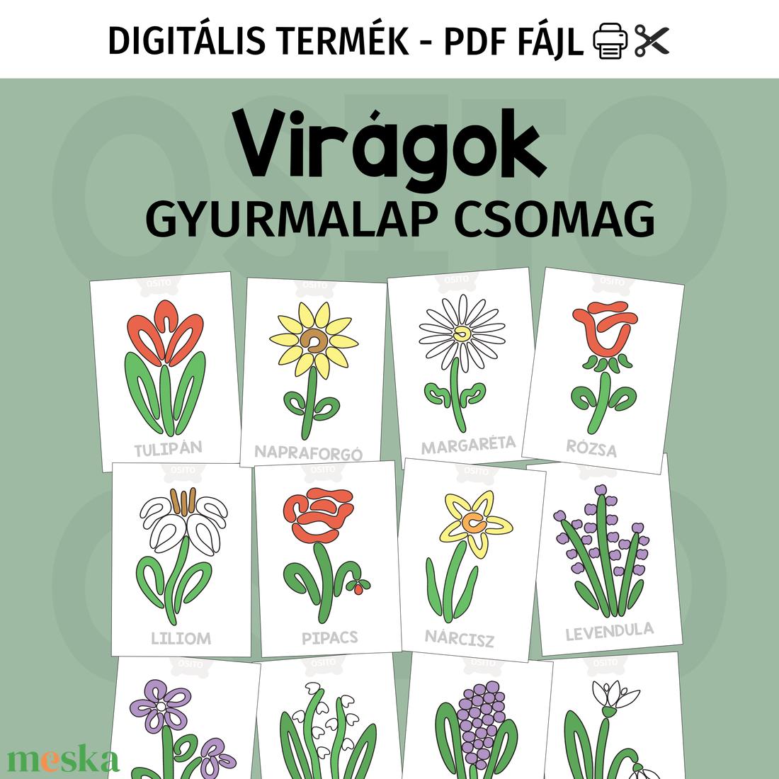 Virágok gyurmalap csomag - PDF - játék & sport - készségfejlesztő és logikai játék - oktató játékok - Meska.hu
