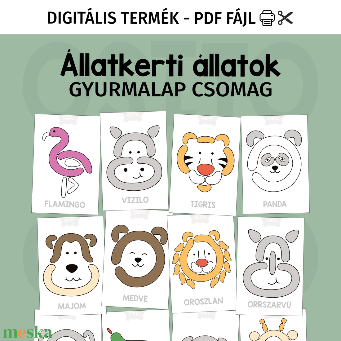 Állatkerti állatok gyurmalap csomag - PDF - játék & sport - készségfejlesztő és logikai játék - oktató játékok - Meska.hu
