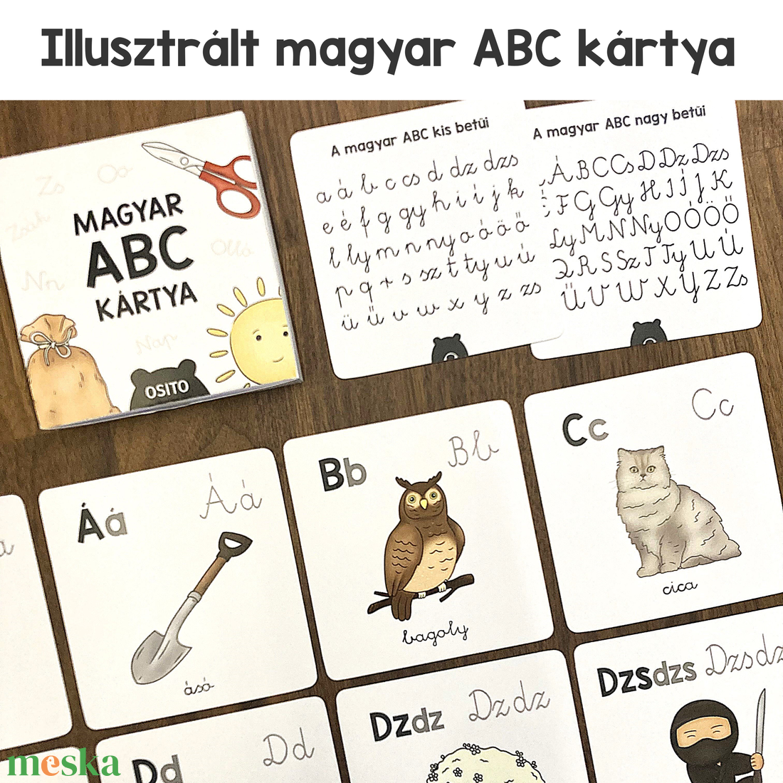Illusztrált magyar ABC kártya, 44 darabos kiterjesztett kártyacsomag - játék & sport - készségfejlesztő és logikai játék - oktató játékok - Meska.hu