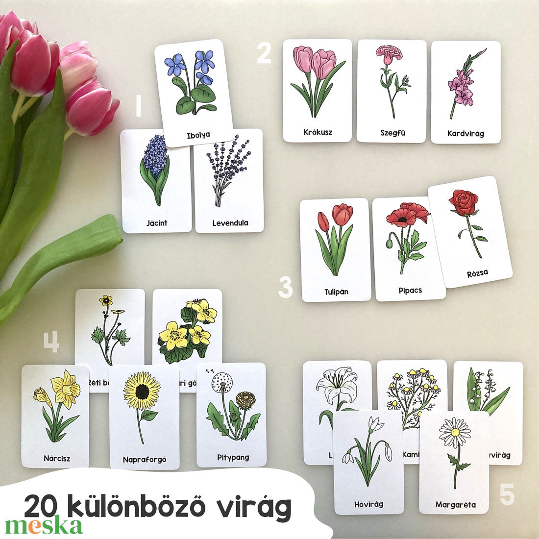 Virágos kártyacsomag - 3 részes Montessori jellegű - játék & sport - táblajáték és kártyajáték - kártya - Meska.hu