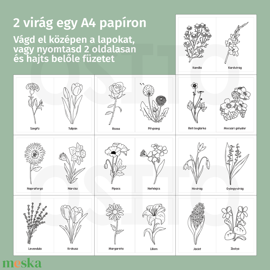 Virágos színező csomag - PDF - otthon & életmód - papír, írószer - színező - Meska.hu